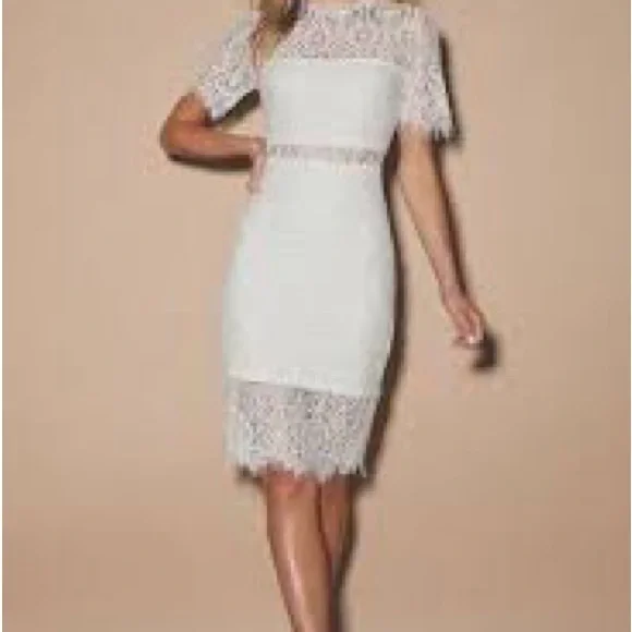NWOT | Lulu's | Off White Lace Midi Dress - Picture 4 of 4
